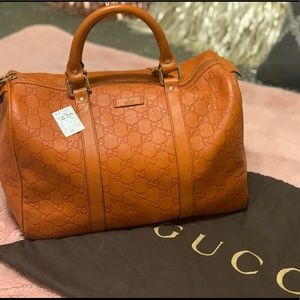 Orange Leather Boston Gucci Guccissima Handbag.